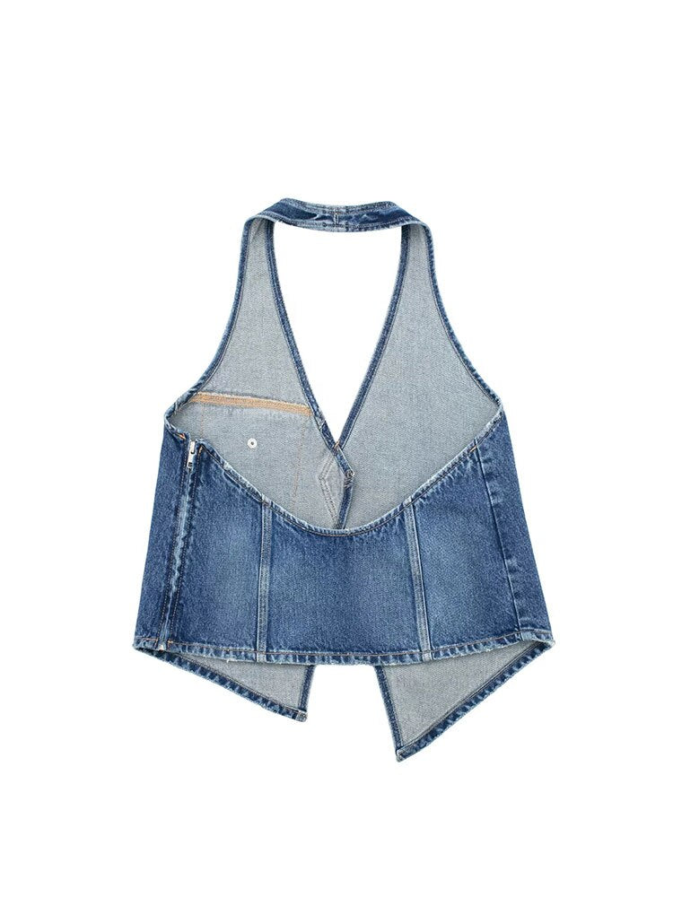 THE DENIM HALTER TANK